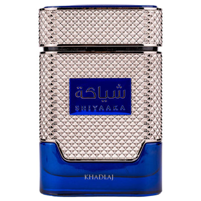 Shiyaaka Blue Eau de Parfum 100ml från Khadlaj - lyxig herrparfym med citrus, kryddor och träiga basnoter för en oförglömlig doft.