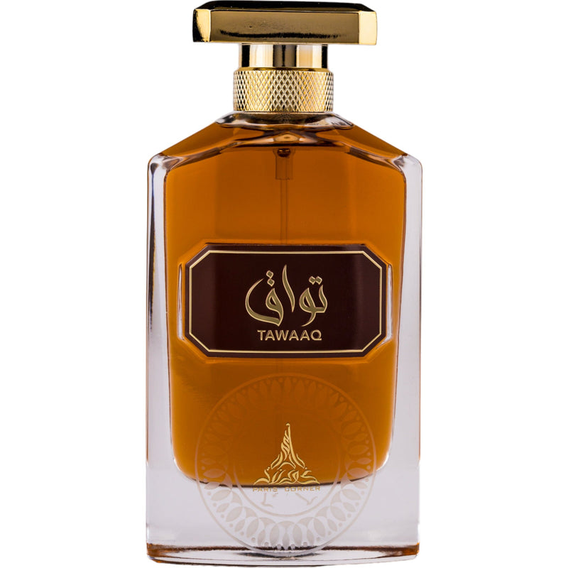 Tawaaq Eau de Parfum 100ml från Paris Corner: en unisexdoft med eleganta noter av saffran, rosor, och patchouli.