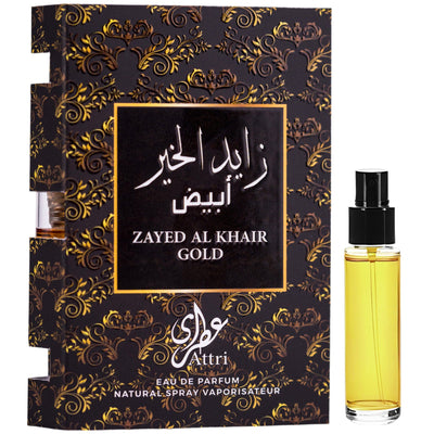 Zayed Al Khair Gold Eau de Parfum 2ml – en exklusiv, orientalisk doft för självförtroende män, perfekt för alla tillfällen.