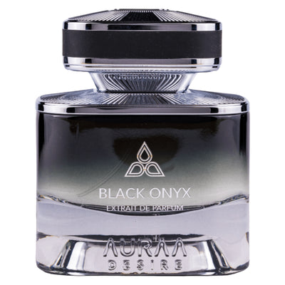 Black Onyx Extrait de Parfum 100ml från Auraa Desire: en elegant, maskulin doft med djupa kryddiga och träiga noter.