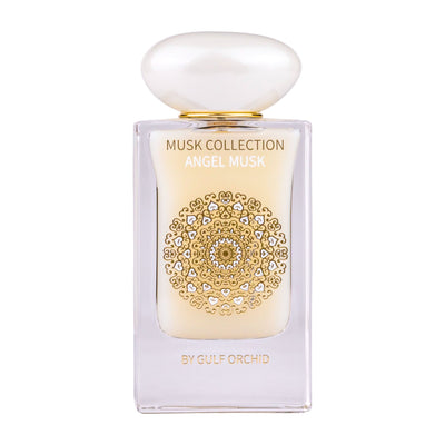 Angel Musk Eau de Parfum 60ml från Gulf Orchid erbjuder en hypnotisk doft av mjuka musknoter och blommiga ackord, perfekt för eleganta stunder.