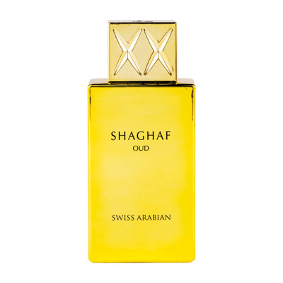 Shaghaf Oud Eau de Parfum 75ml från Swiss Arabian: en lyxig, varm och intens doft med rika noter av oud och blommor, perfekt för självsäkerhet.